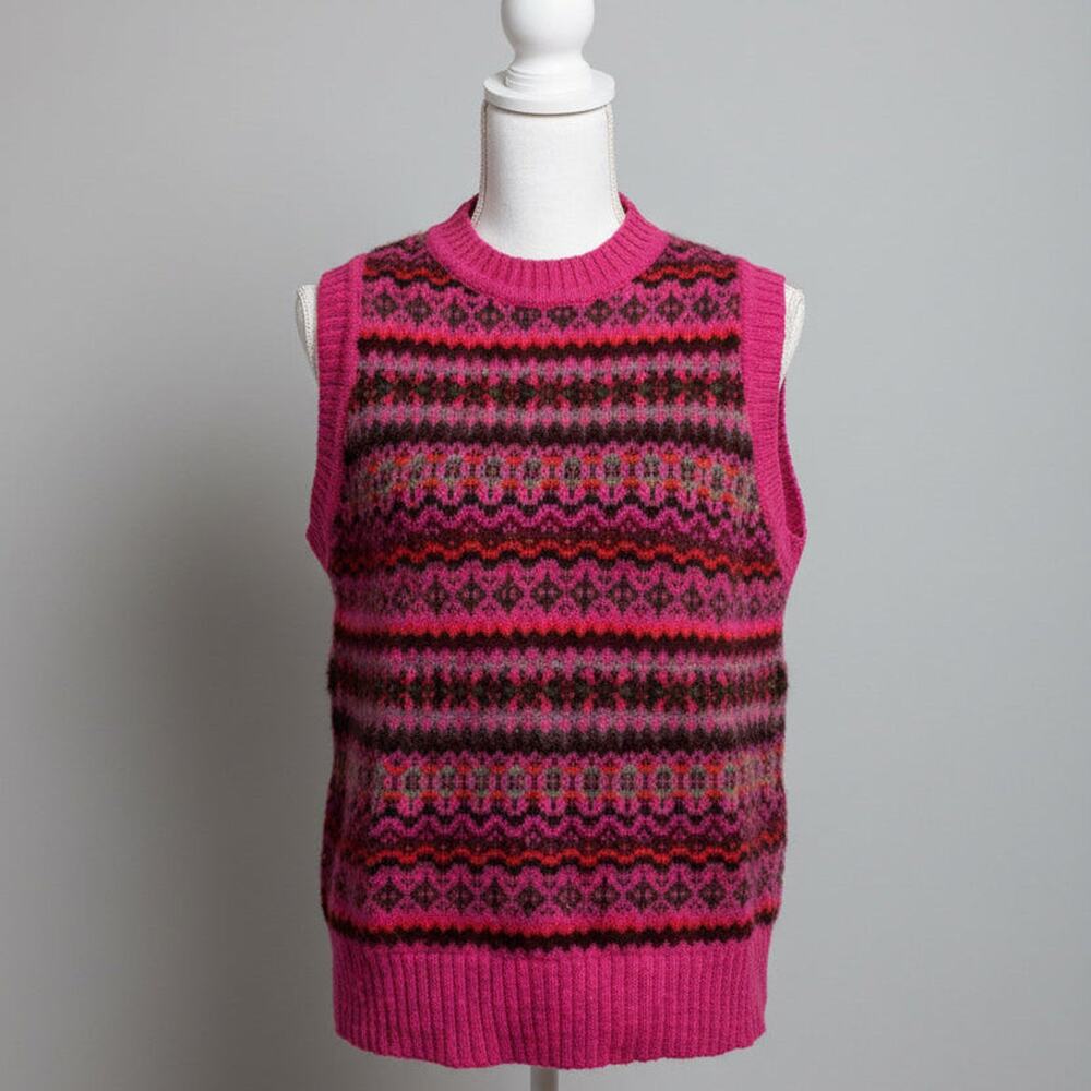 Molly Goddard hot pink Fair Isle sweater vest, size XS
